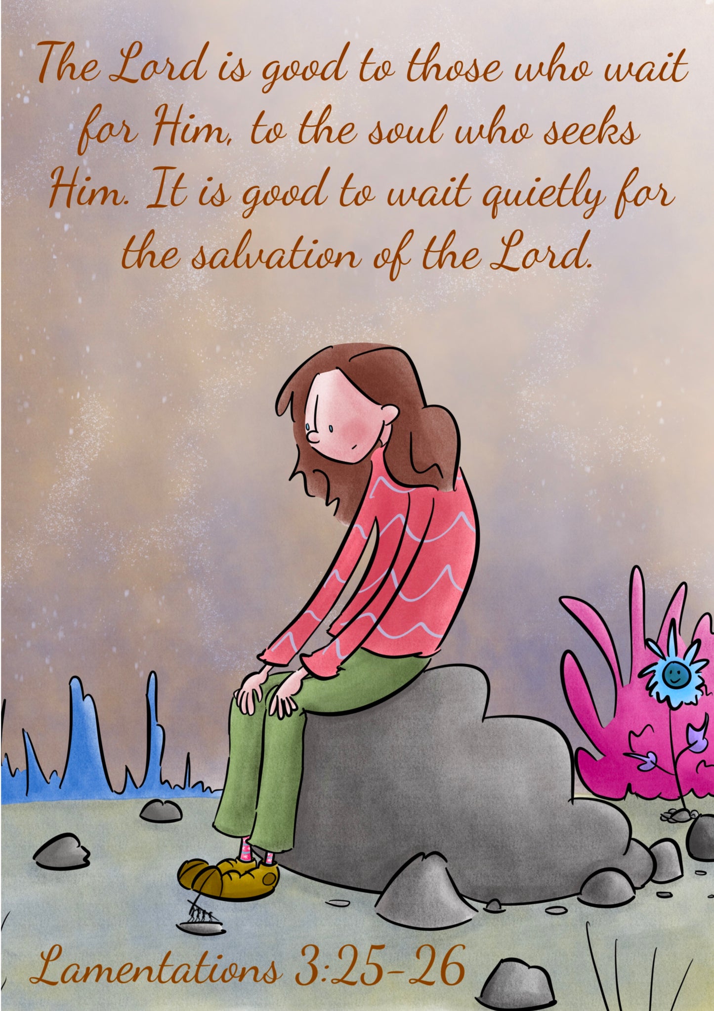 Lamentations 3:25-26 A5 Print - Wait for the Lord - Hand Drawn Artwork