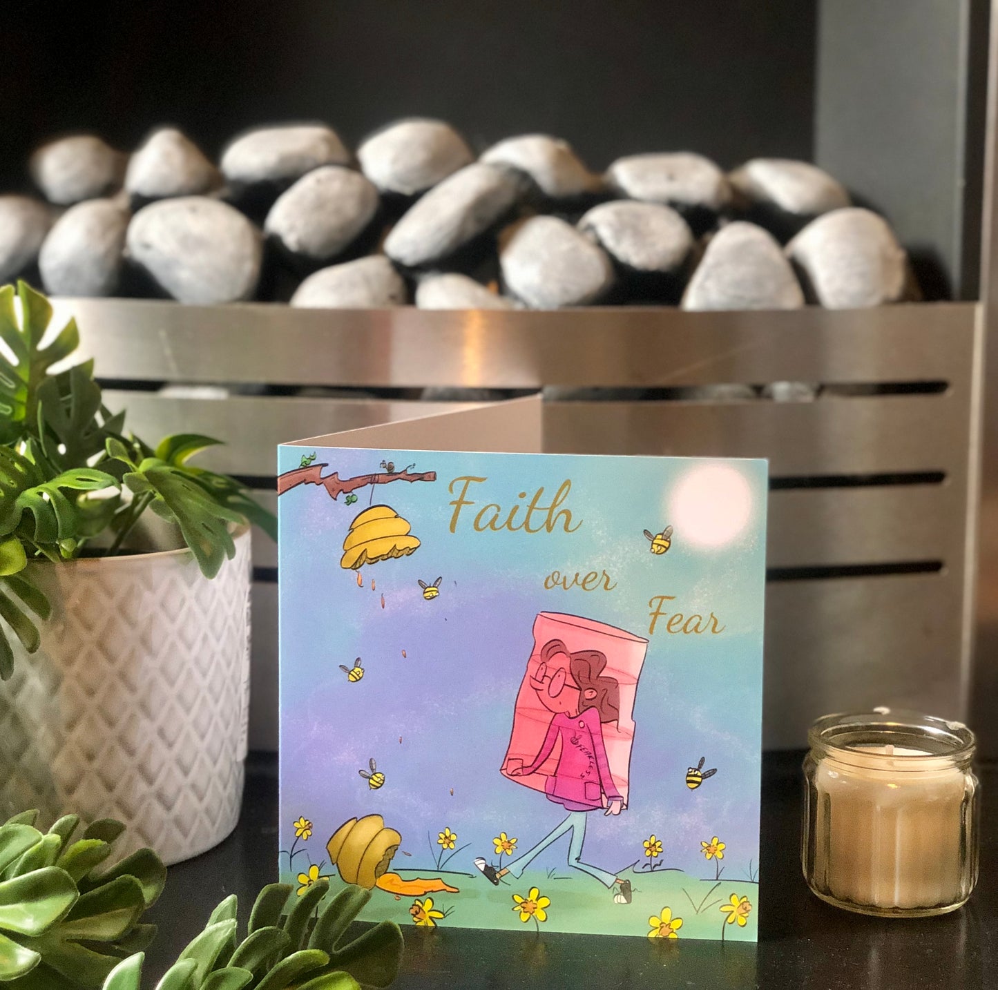 Faith over Fear Square Card - Hand Drawn Artwork