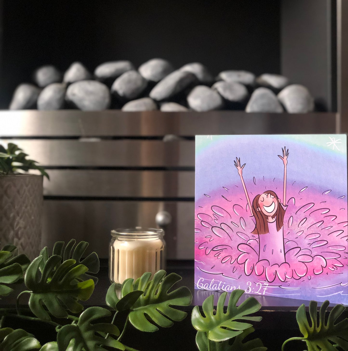 Baptism Square Card - Galatians 3:27 - Hand Drawn Artwork