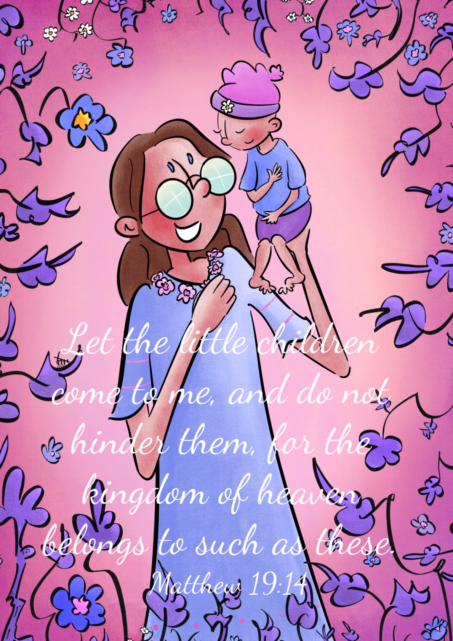 Matthew 19:14 A5 Print - Little Children - Hand Drawn Artwork