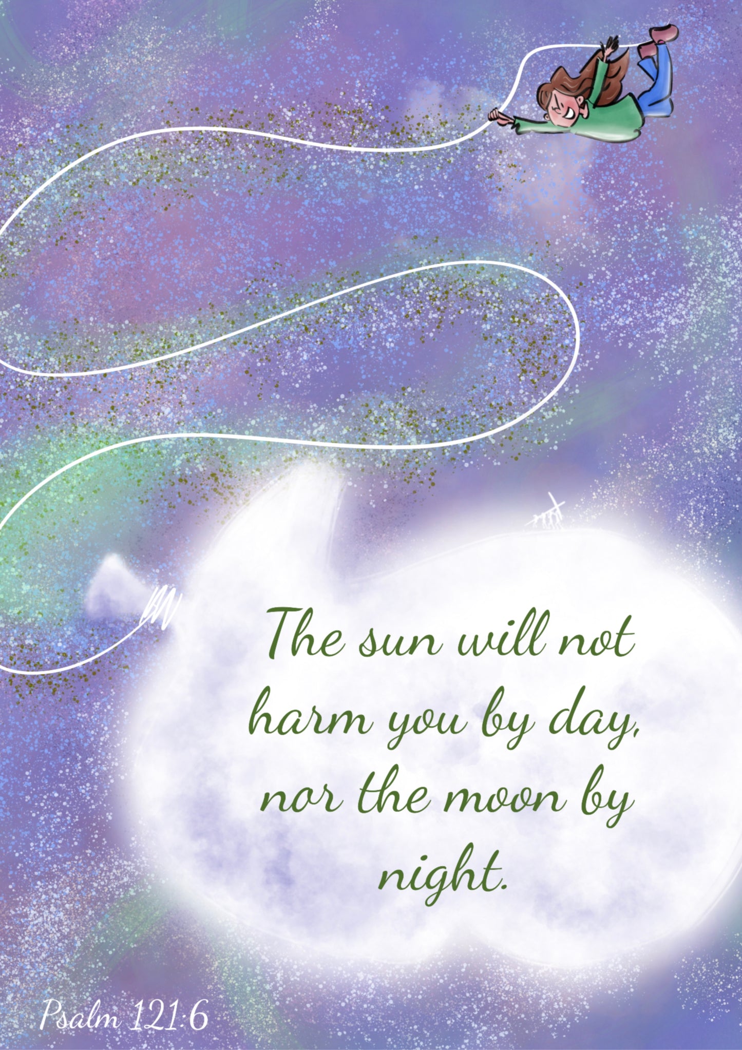 Psalm 121v6 Rectangle Card - Moon - Hand Drawn Artwork