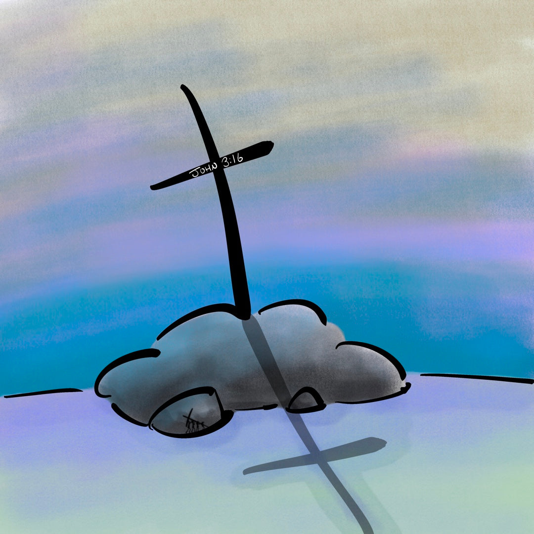 Cross Square Card - John 3:16 - Hand Drawn Artwork