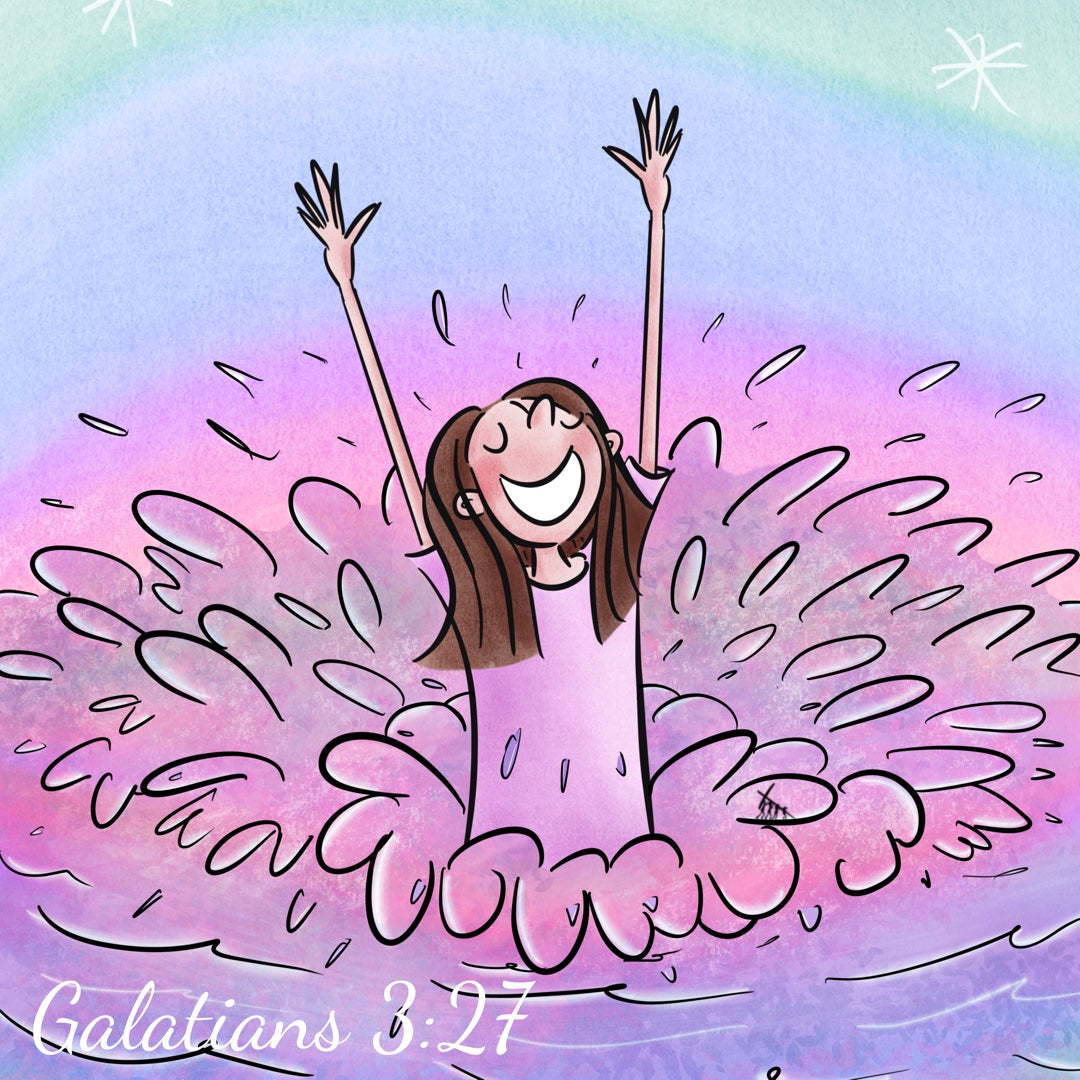Baptism Square Card - Galatians 3:27 - Hand Drawn Artwork