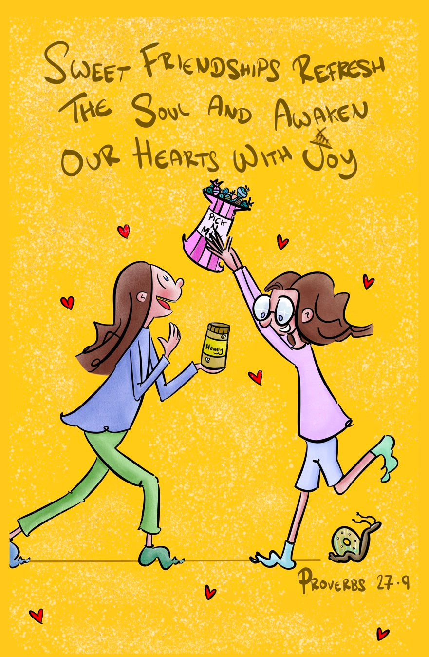 Proverbs 27v9 Rectangle Card - Sweet Friendship - Hand Drawn Artwork