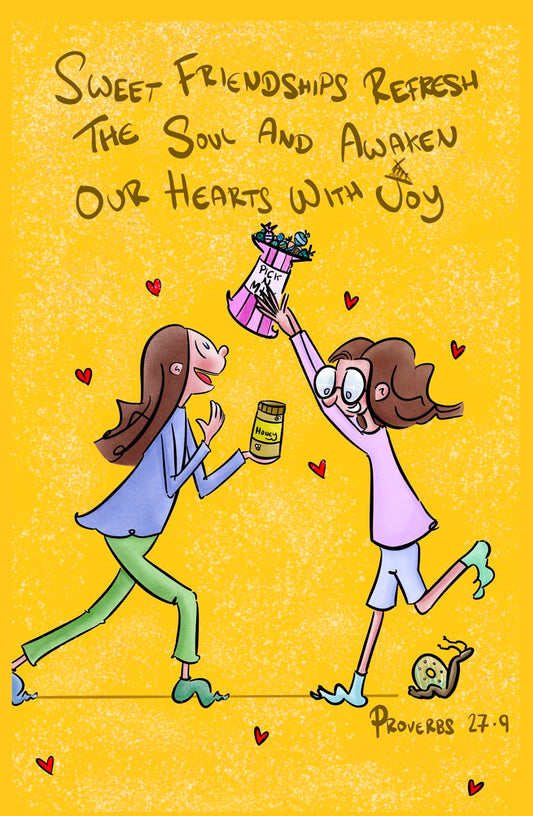 Proverbs 27v9 Rectangle Card - Sweet Friendship - Hand Drawn Artwork