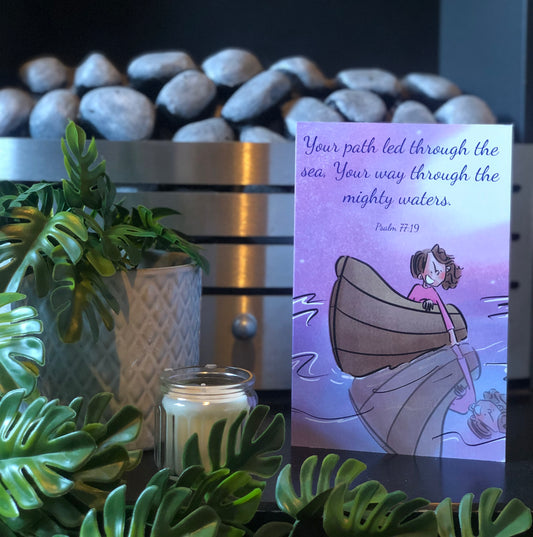 Psalm 77v19 Rectangle Card - Mighty Waters - Hand Drawn Artwork