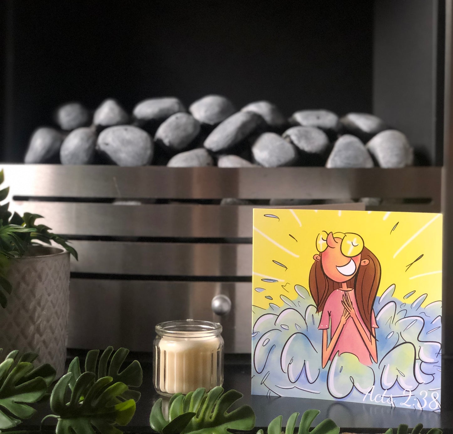 Baptism Square Card - Acts 2:38 - Hand Drawn Artwork