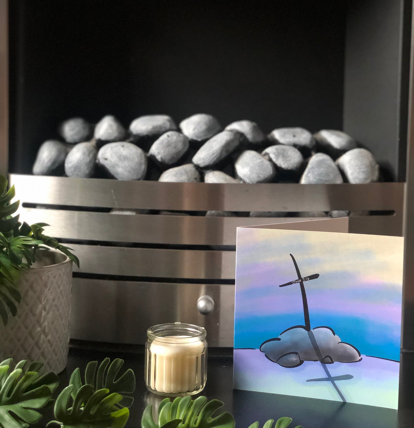 Cross Square Card - John 3:16 - Hand Drawn Artwork